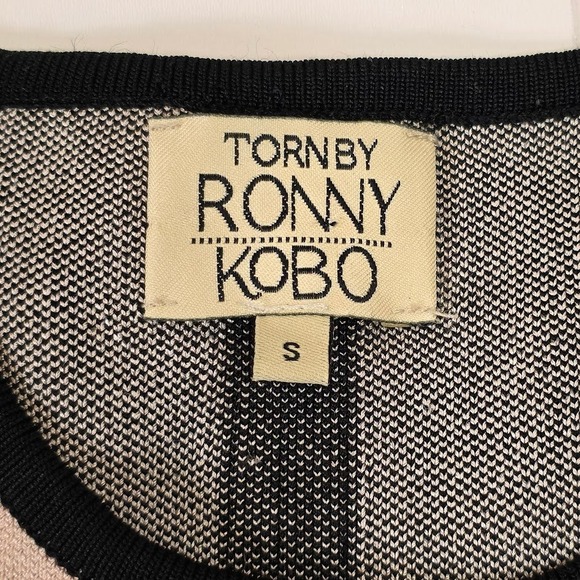 Torn by Ronny Kobo Size S Hilda Tan Black Grid Knit Fit Flare Dress Sleeveless - Picture 4 of 10